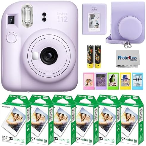 Fujifilm Instax Mini 12 Instant Camera Bundle with Fujifilm Instax Mini Instant Film Value Pack (60 Sheets) with Accessories Including Protective Case, Strap, Photo Album (Lilac Purple) by FUJIFILM