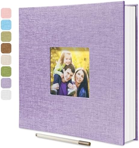 Large Photo Album Self Adhesive, DIY Scrapbook Album for 4x6 8x10 Pictures, 40 Pages Light Purple Linen Cover Memory Book, Ideal Gift for Family Travel Wedding Baby Christmas Anniversary by HoneyTolly