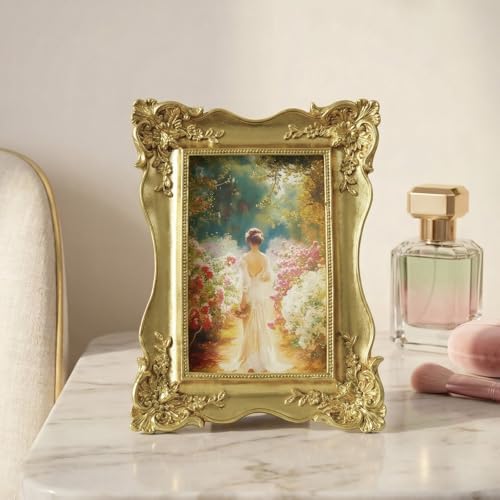 Cuspin 4x6 Vintage Gold Picture Frame, Ornate Antique Resin Photo Frame - Image 2