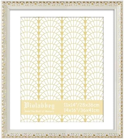 VIOLABBEY 14x16 Picture Frame Antique White and Gold, Ornate Vintage Frame by violabbey
