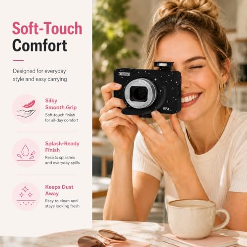 Camera Case for Canon G7X Mark III,Soft Silicone Protective Cover with Removable Lens Cap,Shockproof Anti-Scratch Compatible with Canon PowerShot G7X3 for Women (Black Star) - Image 3