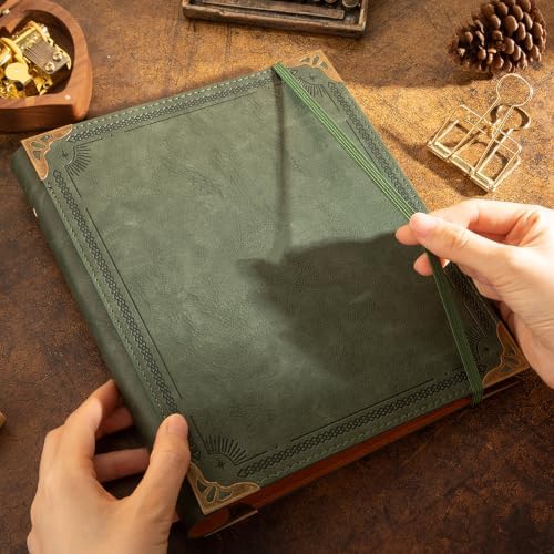 Leather Photo Album 4x6, Vintage Photos Albums with Writing Space with 30 Writing Paper Photo Book for Family Travel Wedding Graduation Anniversary Baby Vacation (Green) - Image 3