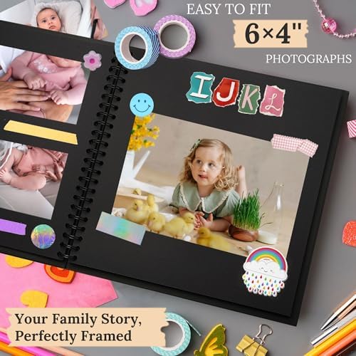 Scrapbook Photo Album 8"x8" 20 Sheets 40 Pages Hardcover Kraft Paper Black - Image 5