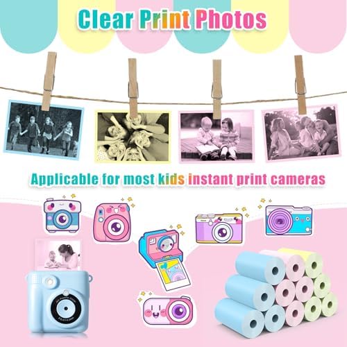 12 Rolls Kids Instant Camera Thermal Print Paper Refill - 3 Colors (Pink, Blue, Yellow) Compatible with Most Children Instant Print Cameras - Paper Only - Image 3
