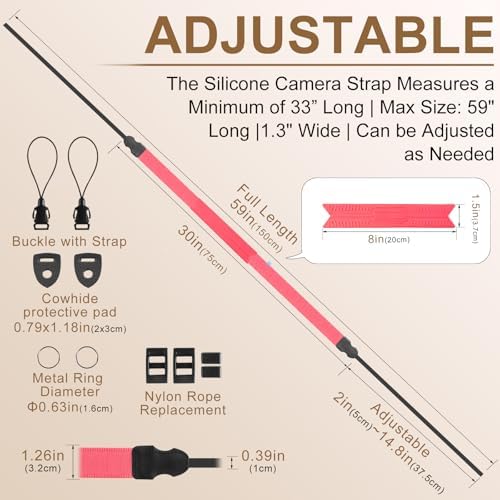 FIEIL Neck Strap Silicone Camera Straps - Padded Camera Strap, 1.5" Wide Adjustable Nylon Shoulder Strap - Compatible with Canon, Nikon, Sony, and More DSLR and Mirrorless Cameras (Fuchsia) - Image 5