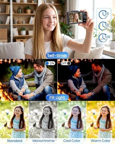 Digital Camera 4K for Kids-48MP Autofocus Vlogging Camera with 32GB Card, 16X Zoom, Anti-Shake, Compact Point and Shoot Camera for Teens Beginners, Birthday Gift Black - Image 6