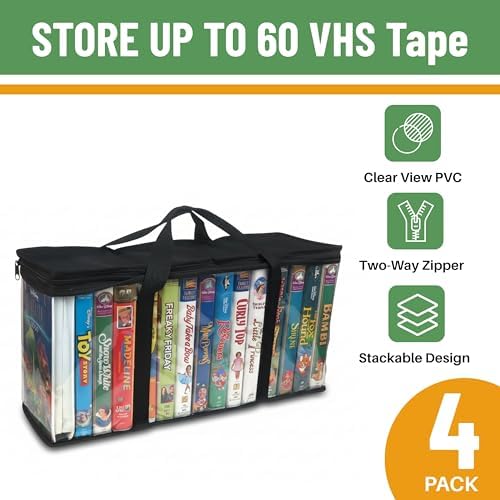 Evelots VHS Storage Bags, 4 Pack, Holds 60 VHS Tapes - Image 2