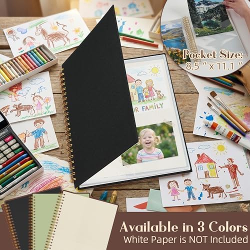 8.5x11 Inch Scrapbook Photo Album, Linen Cover DIY Scrapbooks with 12 Sheets Plastic Sleeves 24 Pages Memory Book for Wedding Birthday Baby Travel (Black) - Image 2