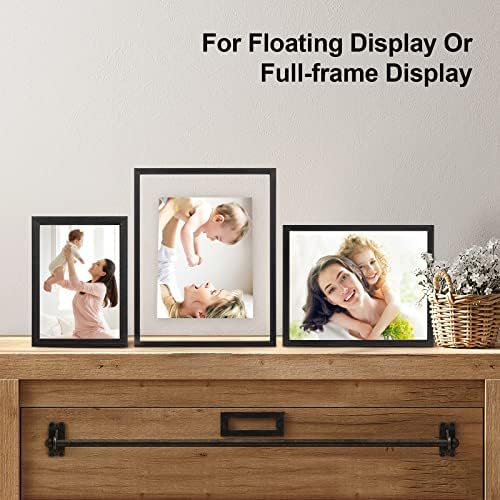 Egofine 5x7 Floating Frames Set of 2, Double Plexiglass Picture Frame, Made of Solid Wood Display Any Size Photo up to 5x7, Wall Mount or Tabletop Standing, Faded Black - Image 5