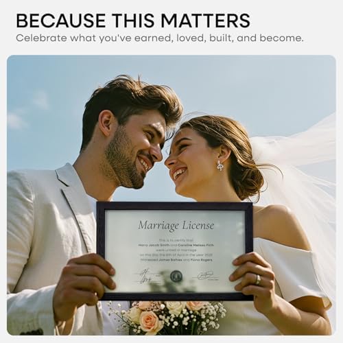 Homeforia 8.5x14 White Oak Marriage License Frame, High-End Wood, Glass - Image 2