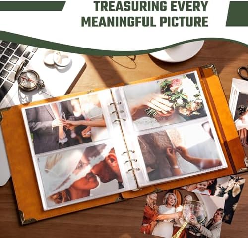 Vintage PU Leather Scrapbook Photo Album, 4x6 120 Photos Green - Image 5