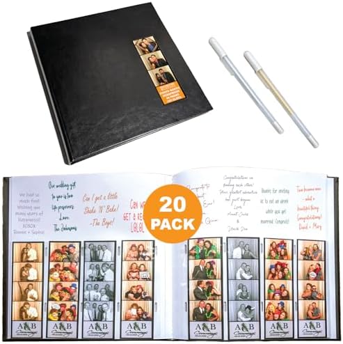 2x6 Strip Album, Black Cover White Pages, 2 Gel Pens, 20pk by PhotoBoothNook