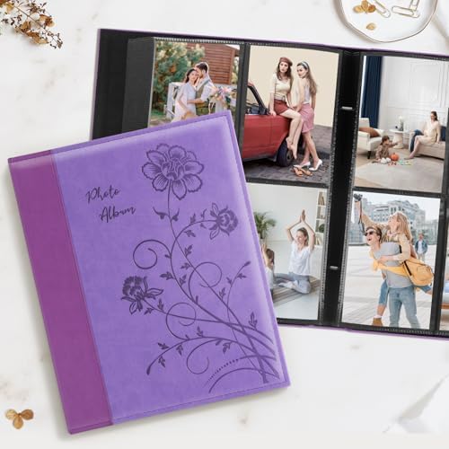 Artmag Photo Picutre Album 4x6 400 Photos, Extra Large Capacity Leather Cover Wedding Family Photo Albums Holds 400 Vertical 4x6 Photos with Black Pages(Purple) - Image 4