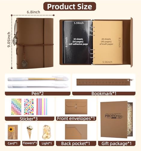 Scrapbook Photo Album 100 Pages, 60 Page Self Adhesive+40 Page Kraft Paper DIY Photo Book for 2x3 3x5 4x6 5x7 Pictures, Leather Memory Book for Wedding Baby Family Travel Birthday Christmas - Image 3