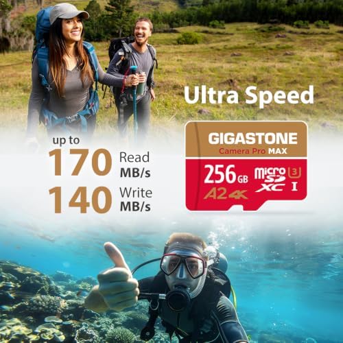 【5-Years Data Recovery】 GIGASTONE 256GB Micro SD Card, 4K Camera Pro MAX, Compatible with Gopro, Dash Cam, DJI, Drone, Security Camera, Speed Up to 170MB/s, UHS-I A2 4K U3 C10, with Adapter - Image 2