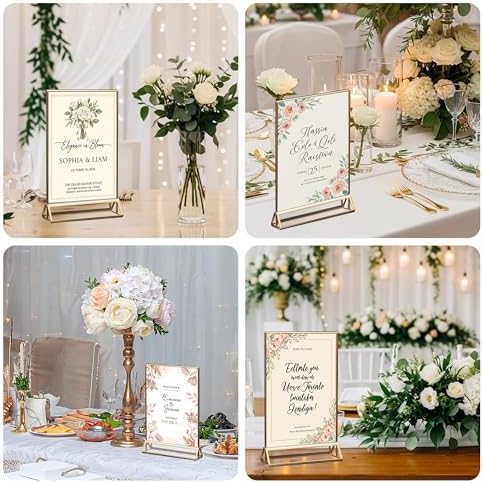 14 Pack Acrylic Sign Holder 4x6 Gold Frames, Wedding Table Number Holders Double Sided Vertical Clear Display Stand, Picture Holders for Tables, Menus, Flyers, Party and Office Decor - Image 7