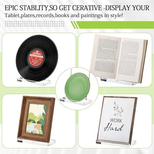 CroBlissful Tabletop Acrylic Display Stand 6 x 3.5 x 6 Inch Clear Easel Acrylic Book Display Holder Artwork Storage Rack for Picture Frame Albums Record Magazine Tablet Canvas Board (Gold) - Image 3