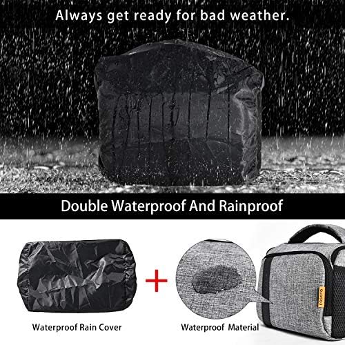 FOSOTO Compact SLR/DSLR Stylish Camera Bag Case Compatible for Nikon P900 B500 D3500 D5600 D7500, Canon EOS T6 T7i T5 4000D 80D, Sony A73 Mirrorless Camera Shoulder Case Waterproof Rain Cover (Gray) - Image 4