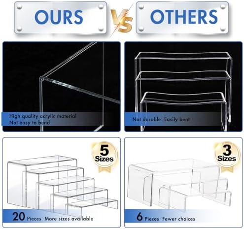Aheroi Acrylic Risers Display Stands, Acrylic Stands for Display 20Pcs 4Set - Image 3