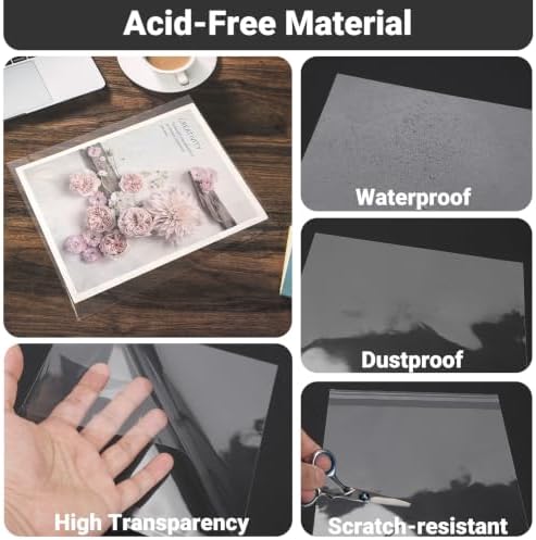 25 Pack Sheet Protectors for Artwork 9x11.8" - Acid Free Clear Plastic Sleeves for Paper, Cellophane Bags Self Adhesive, Comic Book Sleeves, Clear Plastic Bags for Page Photo Prints Magazine - Image 3