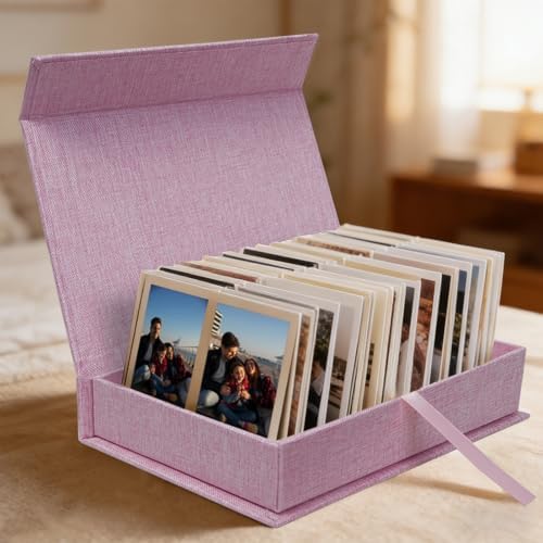 4x6 Photo Storage Box, Premium Linen Memory Box for Photos, Pictures, Certificates, Scrapbooking Supplies & Jewelry - Portable, Stackable Organizer for Home, Crafters & Collectors - Image 3