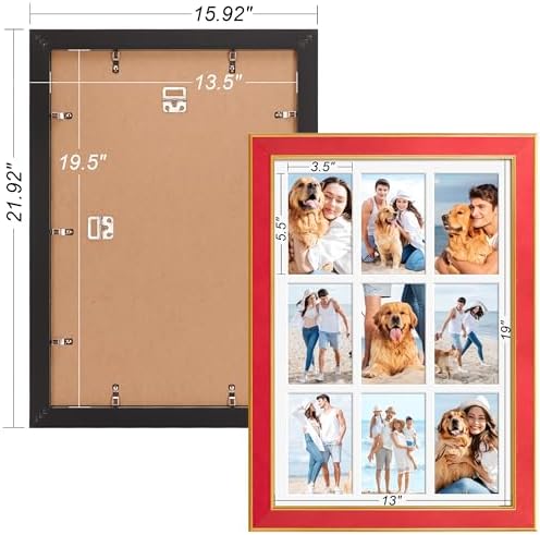 Suede 13.5x19.5 Picture Frame Display 9 Opening 4x6 Picture Frames Collage Wall Decor with Mat,Multi Photo Frame for Plexiglass,Wall Decor,1Pack,Red - Image 4