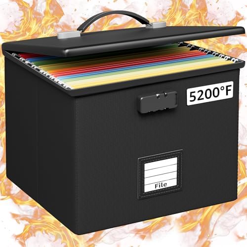 Fire Proof File Box for Documents - Portable Fireproof Document Organizer Box with Handle Waterproof Safe Locking Folder Storage with Lid by ROSONG