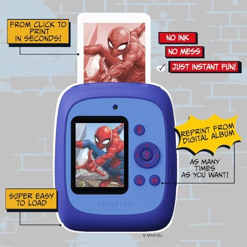 kiimento Spider-Man Official Licensed Instant Print Digital Camera, 48MP Photo, 1080p Video, 5-Sec Ink-Free Prints, Selfie & Creator Mode, 32GB SD Card (Model P2) - Image 2