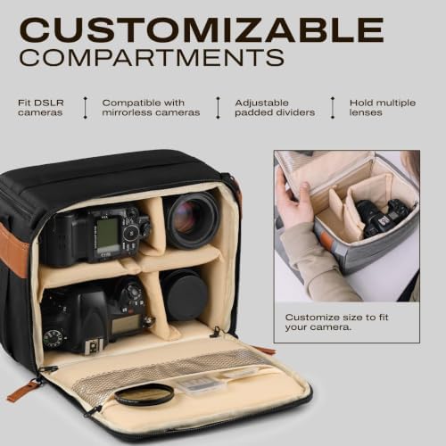 C Coiro Camera Bag for Digital DSLR SLR, Protection, Waterproof Mirrorless Small Camera Bag, Camera Lens Case, Travel Organizer Camera Insert for Backpack, Black Color - Image 3
