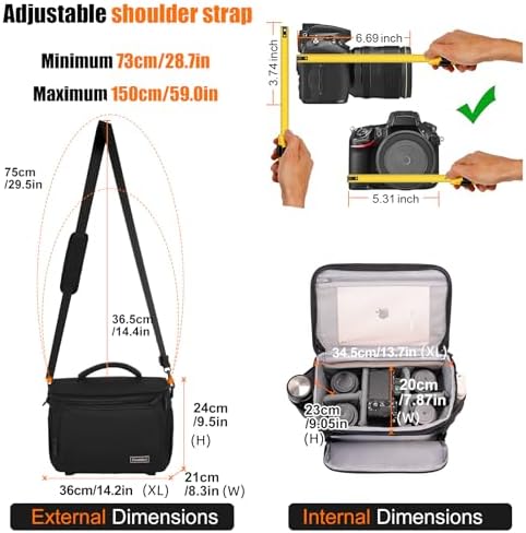 Cwatcun Camera Crossbody Shoulder Messenger Case, DSLR/SLR/Mirrorless Travel Photography Sling Bag with Tripod Holder and Rain Cover for Canon, Nikon, Sony, Fuji Cameras, Lens and Accessories - Image 4