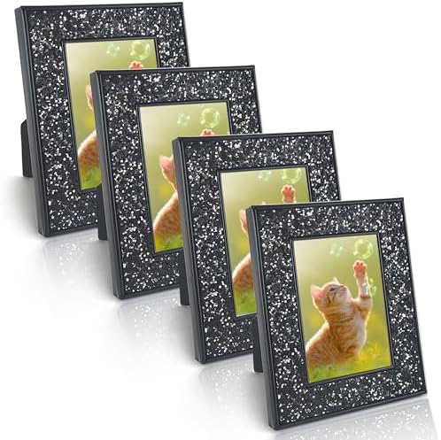 2x3 Picture Frames, Small Real Glass Frame, Glitter Mini Photo Frames for Tabletop, Elegant Home Décor & Gift (Black 4 Pack) by ACHAVINM