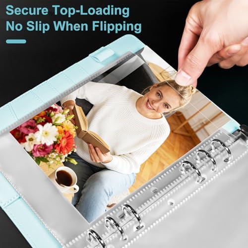5x7 Photo Album, A5 Refillable 6 Ring Binder with Sleeves, Light Blue - Image 3