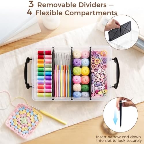 Citylife 4PC Clear Plastic Storage Box with 3 Removable Dividers - Image 2