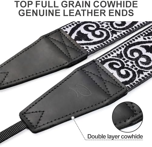 Padwa Lifestyle Camera Strap - 2" Full Grain Leather Ends Camera Straps for Photographers, Vintage Silver Embroidered Cotton Weave Soft Suede Fabric Padded Strap Quick Release fits All Cameras - Image 2