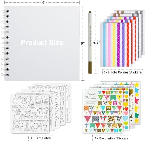 GOTIDEAL 8 x 8 Inch Scrapbook Album with Metallic Markers, White, 40 Pages - Image 2