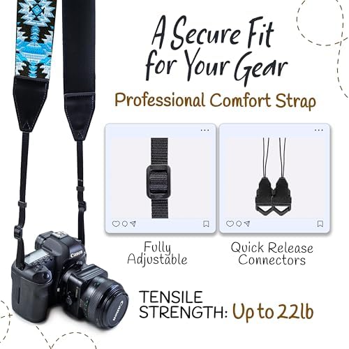 Art Tribute Camera Strap - Shoulder, Crossbody & Neck Camera Strap for Photographers, Fits All Cameras, Canon Nikon Sony Fujifilm, Padded Strap W/Quick Release, Embroidered Cotton & Leather Ends - Image 4