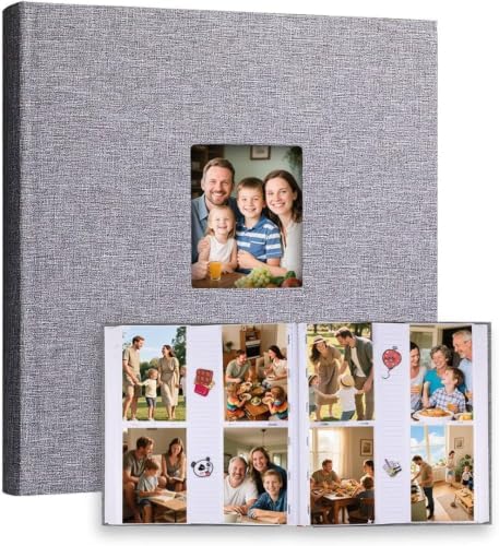 600 Pocket 4x6 Photo Album with Writing Space, Linen Cover, Grey by Xfveiwoo