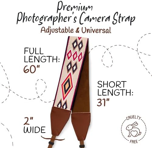 Art Tribute Camera Strap - Shoulder, Crossbody & Neck Camera Strap for Photographers, Fits All Cameras, Canon Nikon Sony Fujifilm, Padded Strap W/Quick Release, Embroidered Cotton & Leather Ends - Image 5
