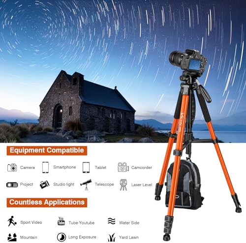 Tripod for Camera, 72" Tall Camera Tripod & Monopod with Remote, Professional Heavy Duty Compact Camera Stand for Phone, DSLR, Spotting Scope, Telescope, Binocular - Image 6