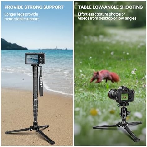 Manbily M-5 Tripod Base, Longer Desktop Tripod with Three Upgraded Extended-Leg, 3/8" Screw Monopod Stand Support for Ball Head/Fluid Head DSLR Camera Camcorder, Tilt 20° & Rotate 360° (Black) - Image 5