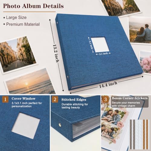 12"x12" DIY Scrapbook Photo Album with 80 Pages 40 Plastic Sleeves Navy - Image 2