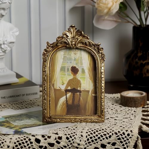 Cuspin 4x6 Vintage Arched Picture Frame Gold Ornate Resin Photo Frame - Image 3