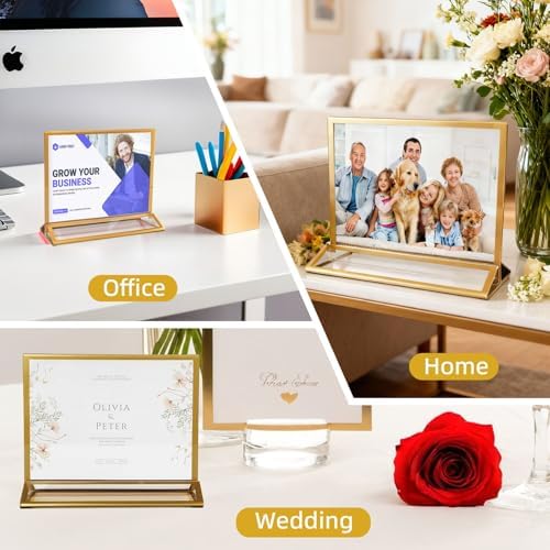 6 Pack Gold Picture Frames 5x7" Acrylic Sign Holders for Wedding, Horizontal Menu Holders Double-Sided Table Numbers Holders for Hotel, Christmas Display Stand Party Photo Frames Office Flyer Holder - Image 3