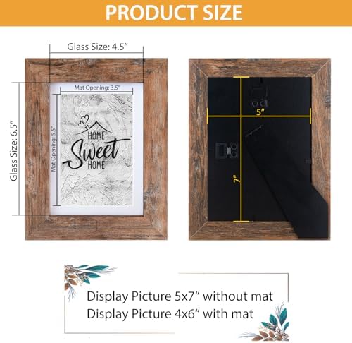 Califortree Rustic Brown 5x7 Picture Frame - Display Photos 4x6 with Mat or 5x7 Without Mat - HD Glass Inside, Wall and Tabletop - Set of 2 - Image 5