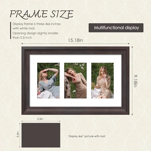 DUENPY 8x14 Collage Frame For 3 4x6 Photos Walnut - Image 2