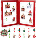 Geelin 36 x 24 Inch Photo Display Board with Clip Farmhouse Picture Display Wooden Rustic Freestanding Picture Collage Frame Wedding Tabletop Decor for Home Dorm (2 Panel,Christmas Red) by Geelin
