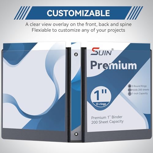 SUIN 1-inch 3 Ring Binder with 2 Interior Pockets, 1''Durable Binders Holds US Letter Size 8.5'' x 11'' Paper - Versatile Binders for Office, Home, and School Use, 6 Pack Black - Image 4