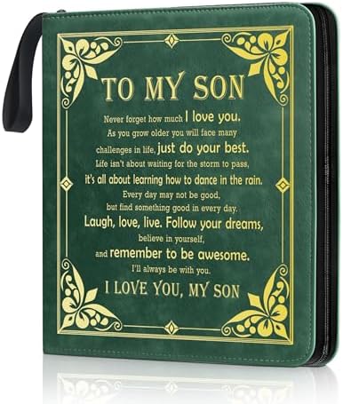 Son Leather Photo Album 4x6 100 Photos, Memory DIY Scrapbook with 25 Sheets and 20 Blank Kraft Sheets, Children's Growth Album Book for Son Kids Birthday Gift Graduation Gift ﻿ by Unknown