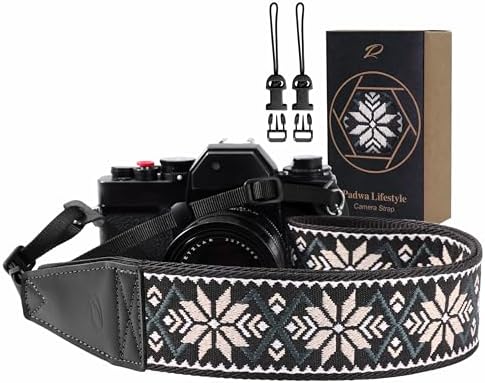 Padwa Lifestyle Camera Strap - 2" Full Grain Leather Ends Camera Straps for Photographers, Vintage Embroidered Cotton Weave Soft Strap Quick Release fits All Cameras by PadwaLifestyleCameraStrap