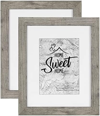 Califortree Grey Wooden 8x10 Picture Frame - Display Photos 5x7 with Mat or 8x10 Without Mat - HD Glass Inside, Horizontal and Vertical Display for Wall and Table top - Set of 2 by Califortree
